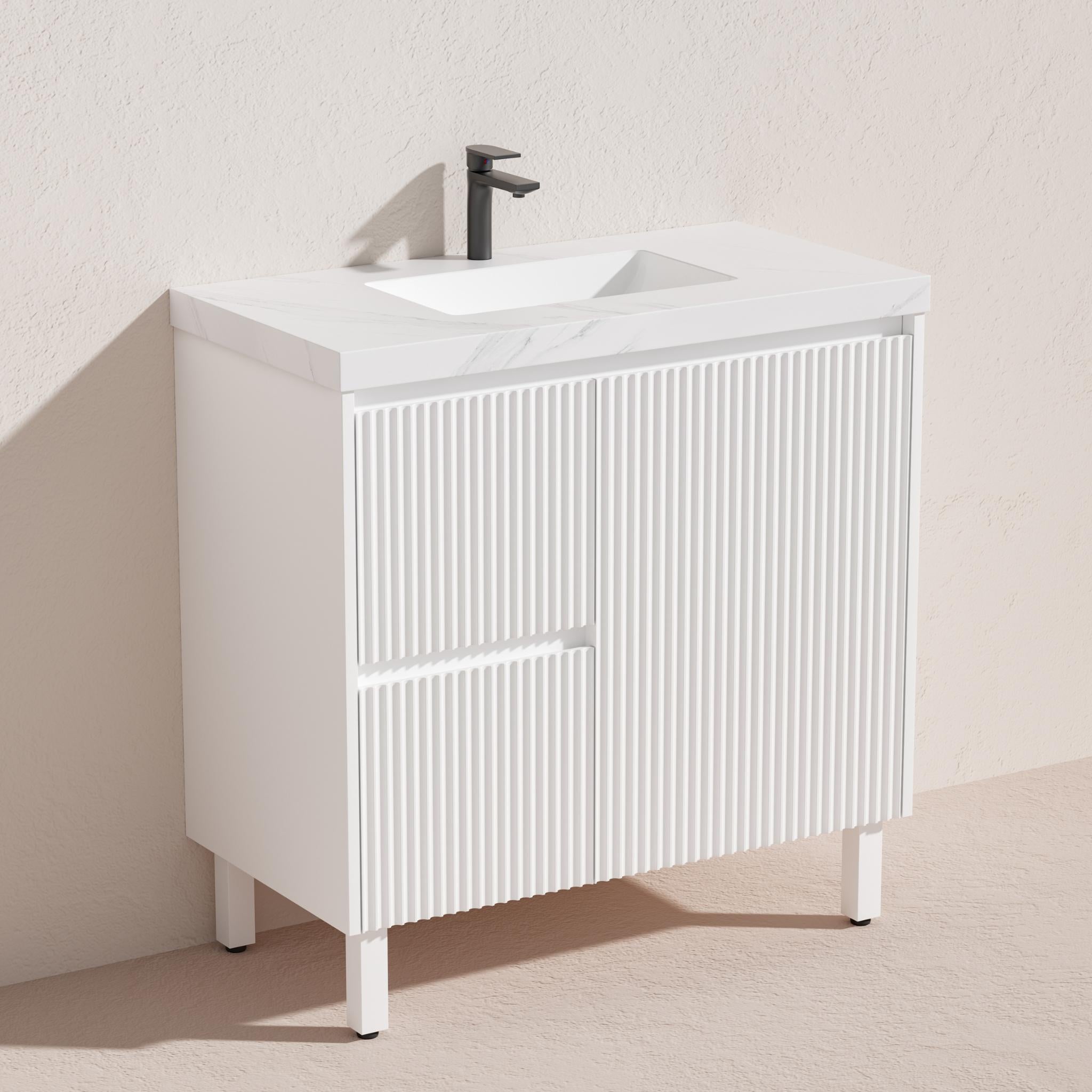 LUKKA CRETE MODERN MATTE WHITE 900MM SINGLE BOWL FLOOR STANDING VANITY (AVAILABLE IN LEFT AND RIGHT HAND DRAWER)