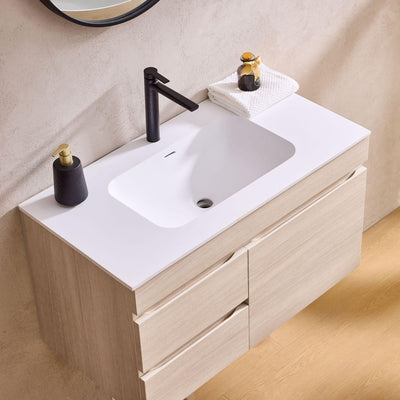 LUKKA CAMDEN MODERN COASTAL OAK 900MM SINGLE BOWL WALL HUNG VANITY