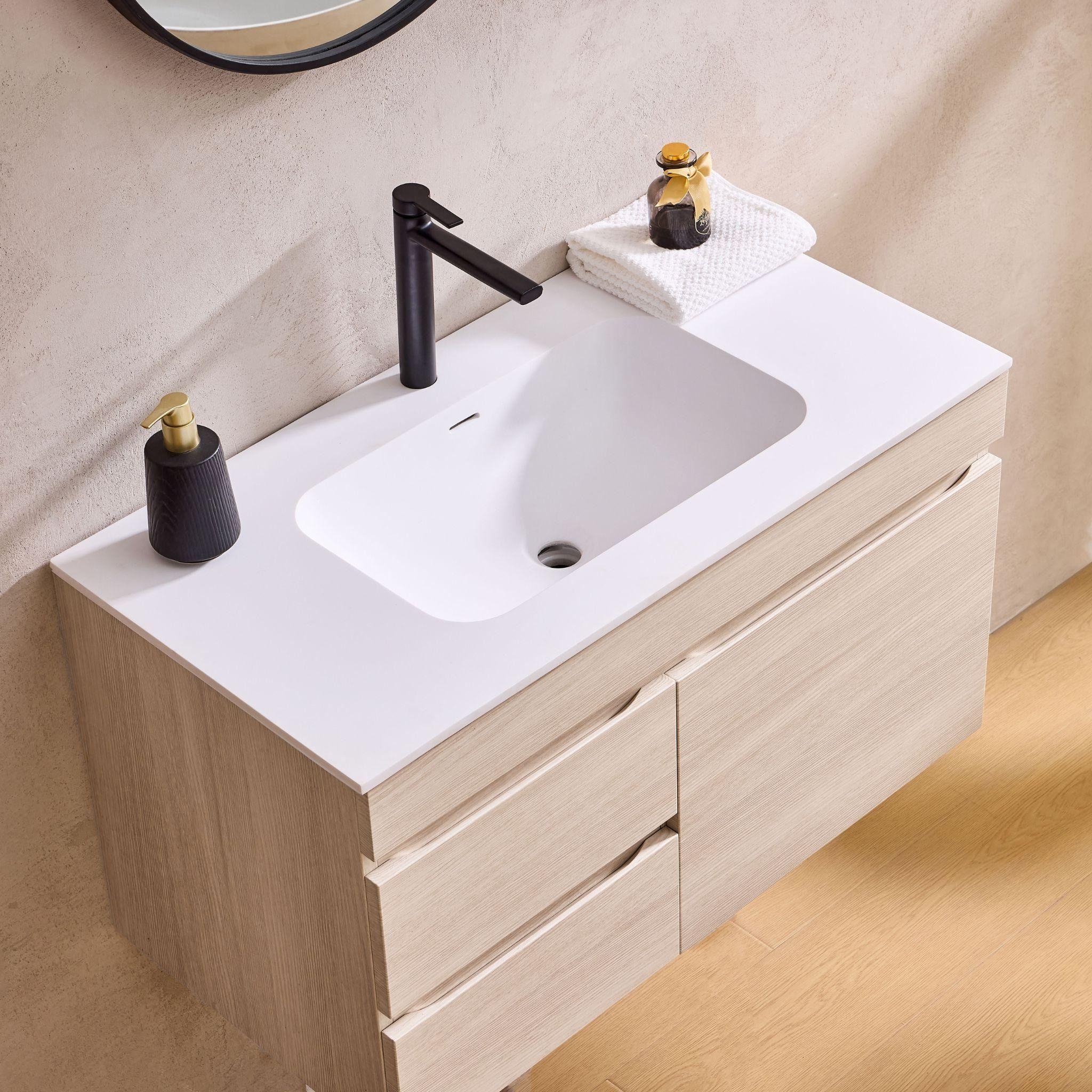 LUKKA CAMDEN MODERN COASTAL OAK 900MM SINGLE BOWL WALL HUNG VANITY