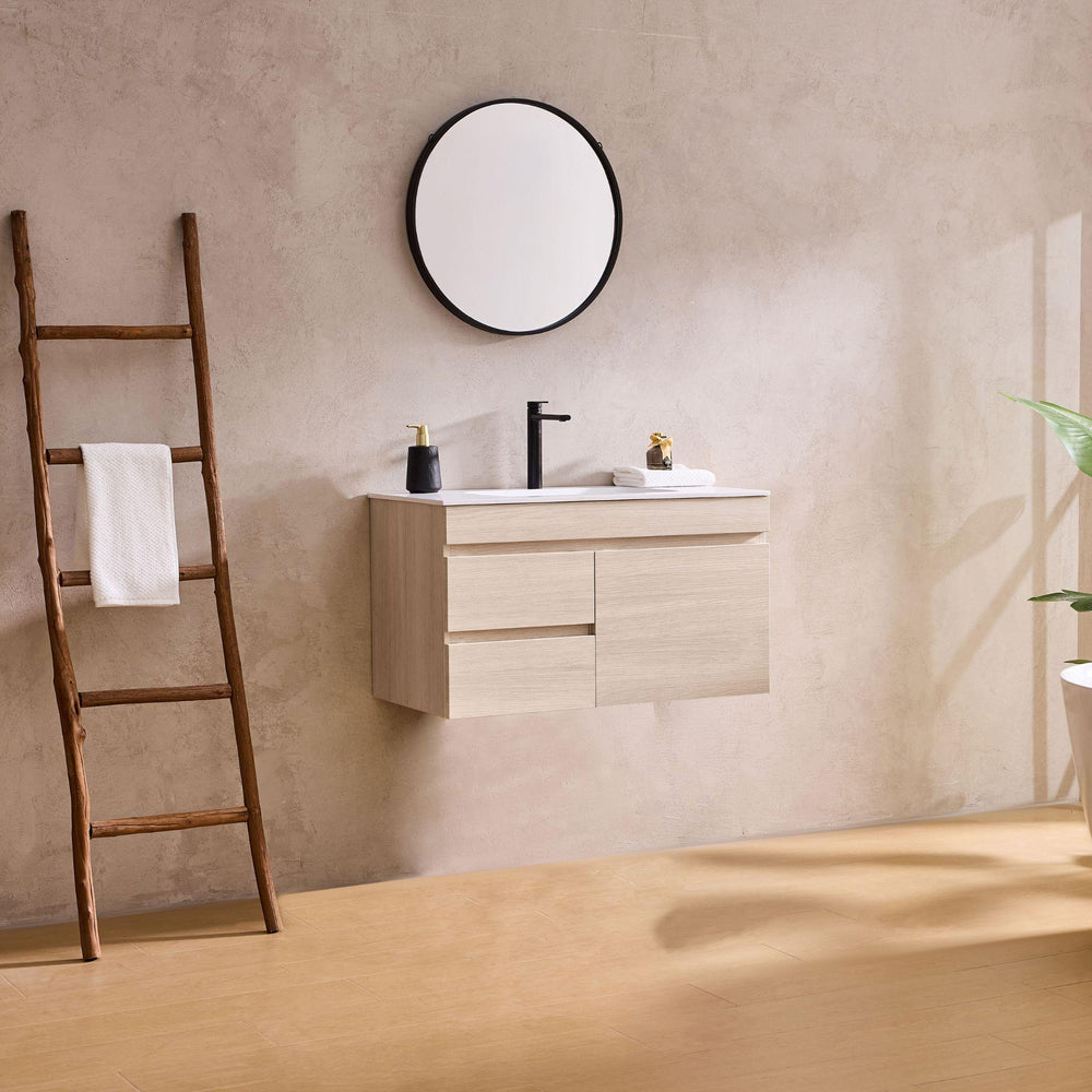 LUKKA CAMDEN MODERN COASTAL OAK 900MM SINGLE BOWL WALL HUNG VANITY