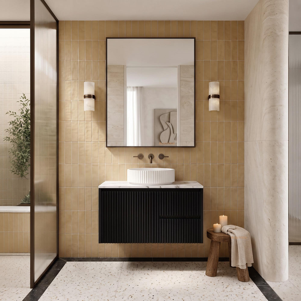 LUKKA CRETE MODERN MATTE BLACK 900MM SINGLE BOWL WALL HUNG VANITY (AVAILABLE IN LEFT AND RIGHT HAND DRAWER)