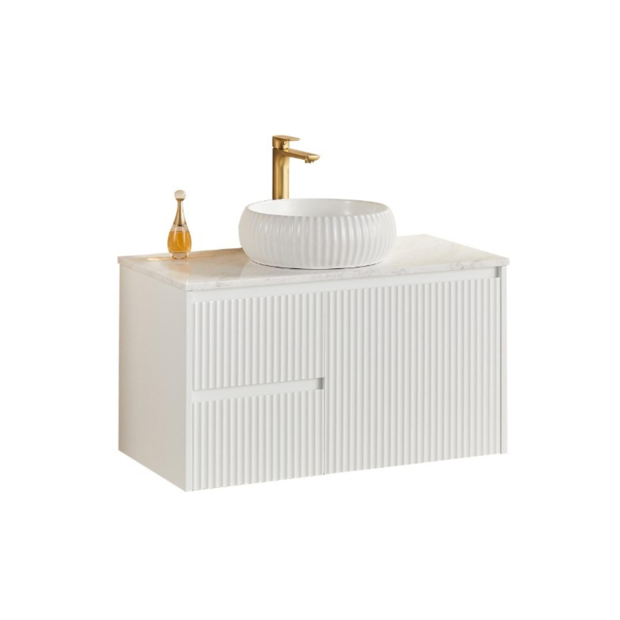 LUKKA CRETE MODERN MATTE WHITE 900MM SINGLE BOWL WALL HUNG VANITY (AVAILABLE IN LEFT AND RIGHT HAND DRAWER)