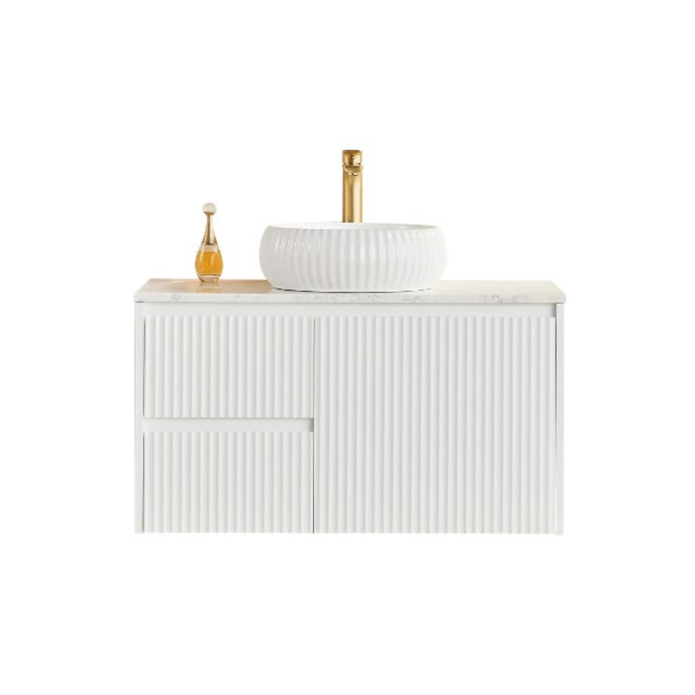 LUKKA CRETE MODERN MATTE WHITE 900MM SINGLE BOWL WALL HUNG VANITY (AVAILABLE IN LEFT AND RIGHT HAND DRAWER)