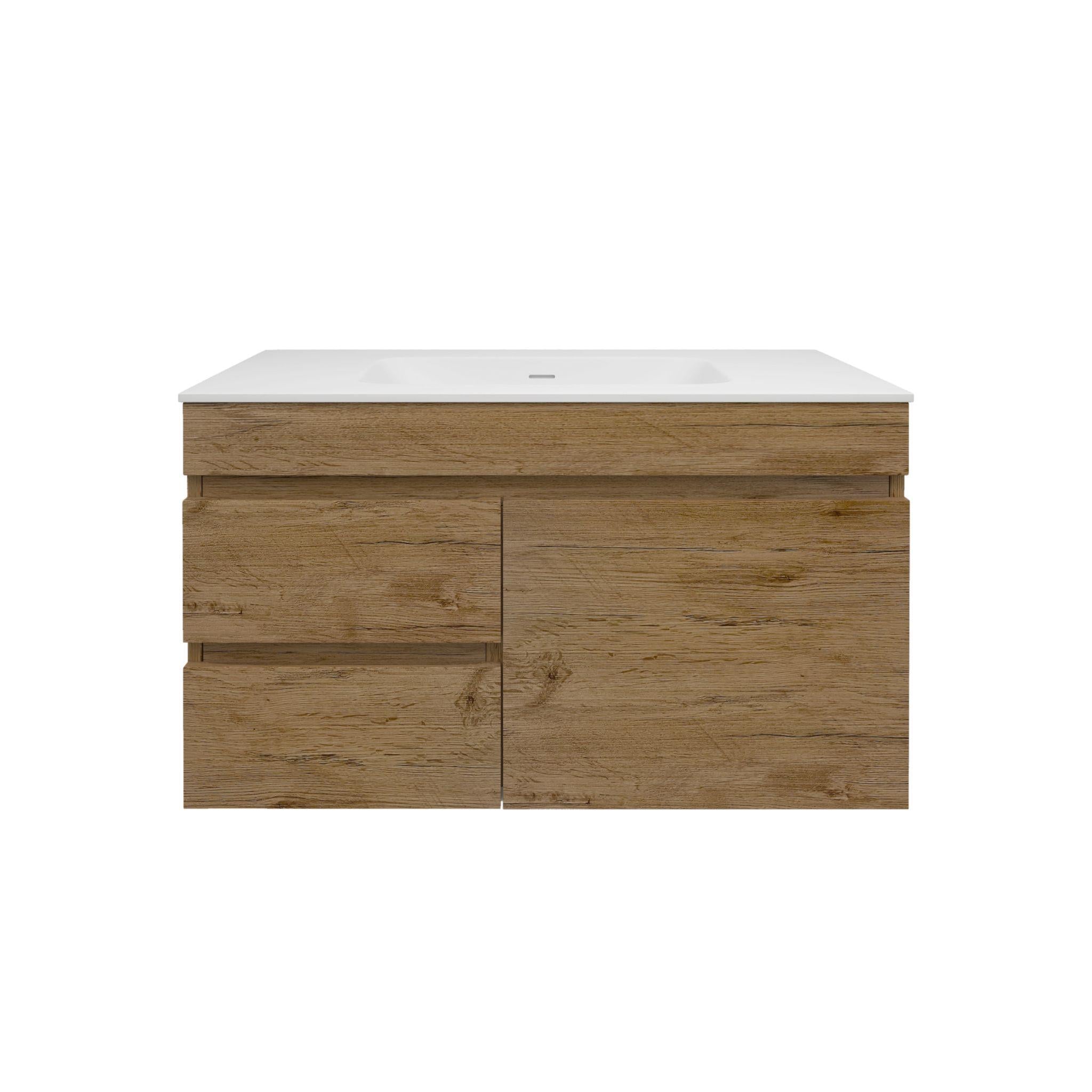 LUKKA CAMDEN MODERN PRIME OAK 900MM SINGLE BOWL WALL HUNG VANITY (AVAILABLE IN LEFT AND RIGHT HAND DRAWER)