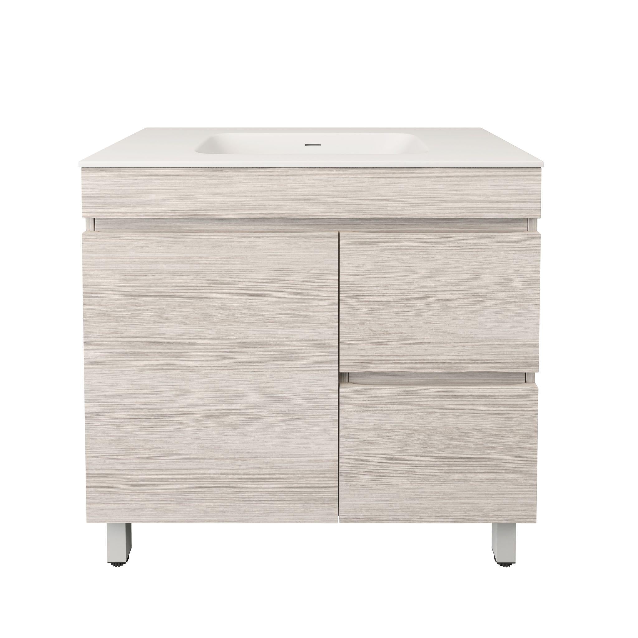 LUKKA CAMDEN MODERN COASTAL OAK 900MM SINGLE BOWL FLOOR STANDING VANITY (AVAILABLE IN LEFT AND RIGHT HAND DRAWER)