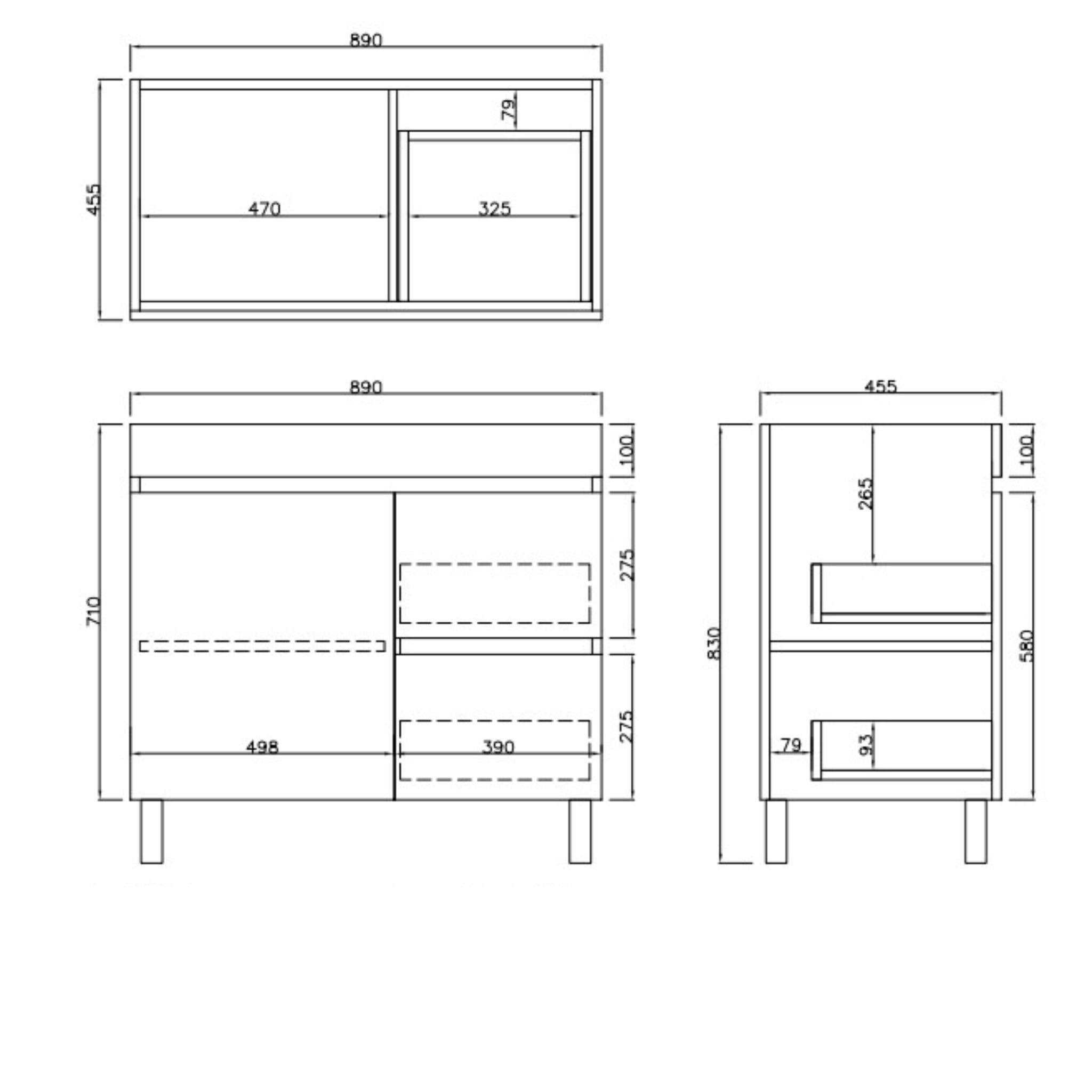 LUKKA CAMDEN MODERN COASTAL OAK 900MM SINGLE BOWL FLOOR STANDING VANITY (AVAILABLE IN LEFT AND RIGHT HAND DRAWER)