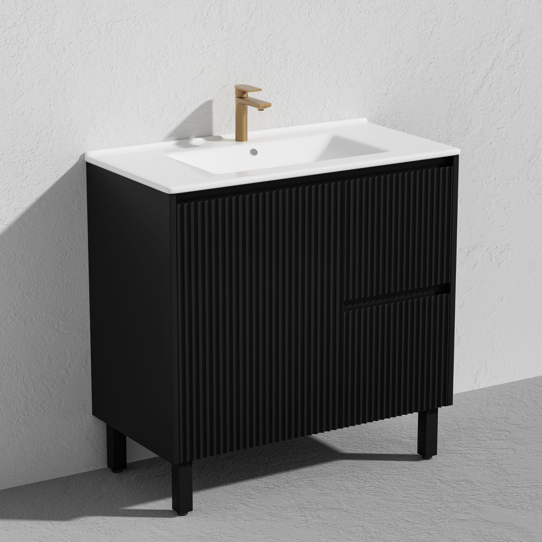 LUKKA CRETE MODERN MATTE BLACK 900MM SINGLE BOWL FLOOR STANDING VANITY (AVAILABLE IN LEFT AND RIGHT HAND DRAWER)