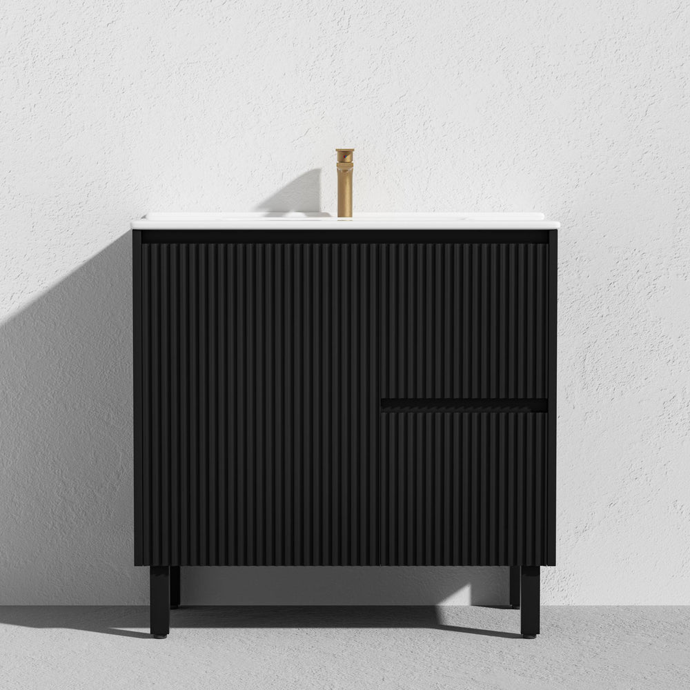 LUKKA CRETE MODERN MATTE BLACK 900MM SINGLE BOWL FLOOR STANDING VANITY (AVAILABLE IN LEFT AND RIGHT HAND DRAWER)