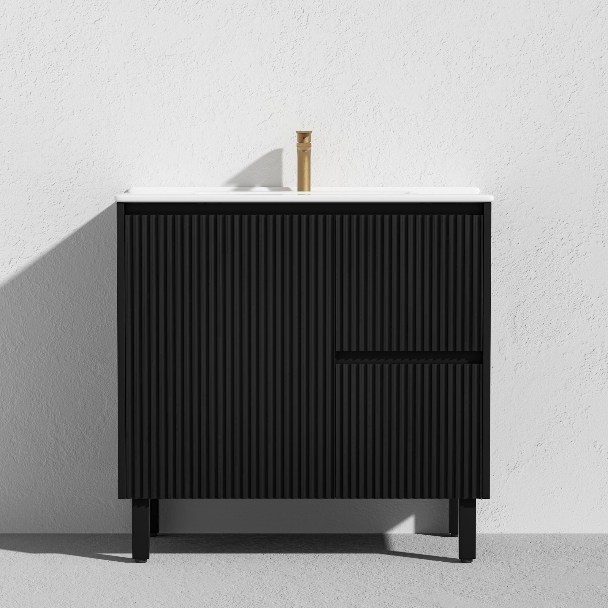 LUKKA CRETE MODERN MATTE BLACK 900MM SINGLE BOWL FLOOR STANDING VANITY (AVAILABLE IN LEFT AND RIGHT HAND DRAWER)