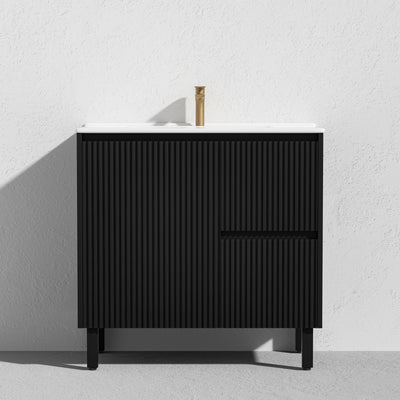 LUKKA CRETE MODERN MATTE BLACK 900MM SINGLE BOWL FLOOR STANDING VANITY (AVAILABLE IN LEFT AND RIGHT HAND DRAWER)