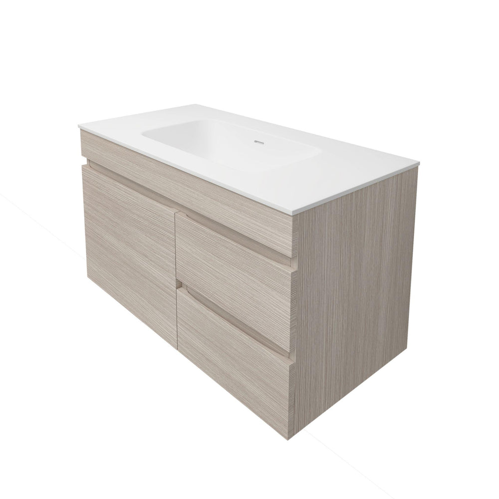 LUKKA CAMDEN MODERN COASTAL OAK 900MM SINGLE BOWL WALL HUNG VANITY (AVAILABLE IN LEFT AND RIGHT HAND DRAWER)