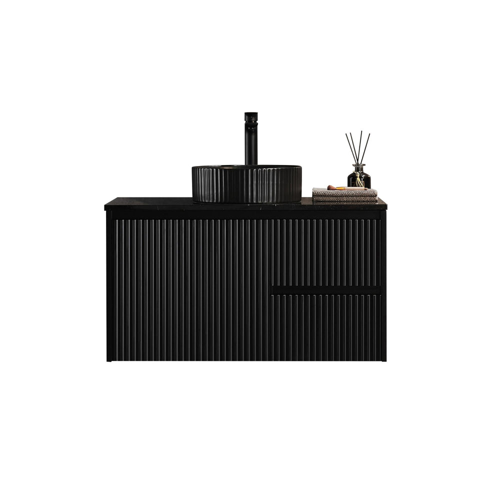 LUKKA CRETE MODERN MATTE BLACK 900MM SINGLE BOWL WALL HUNG VANITY (AVAILABLE IN LEFT AND RIGHT HAND DRAWER)