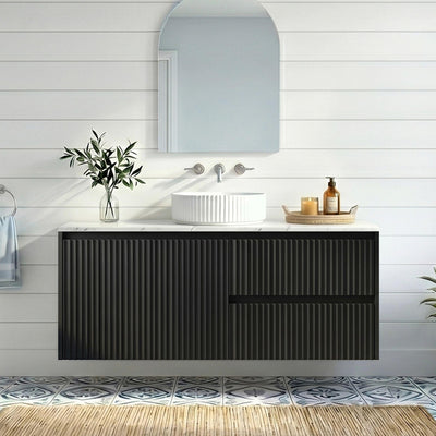 LUKKA CRETE MODERN MATTE BLACK 900MM SINGLE BOWL WALL HUNG VANITY (AVAILABLE IN LEFT AND RIGHT HAND DRAWER)