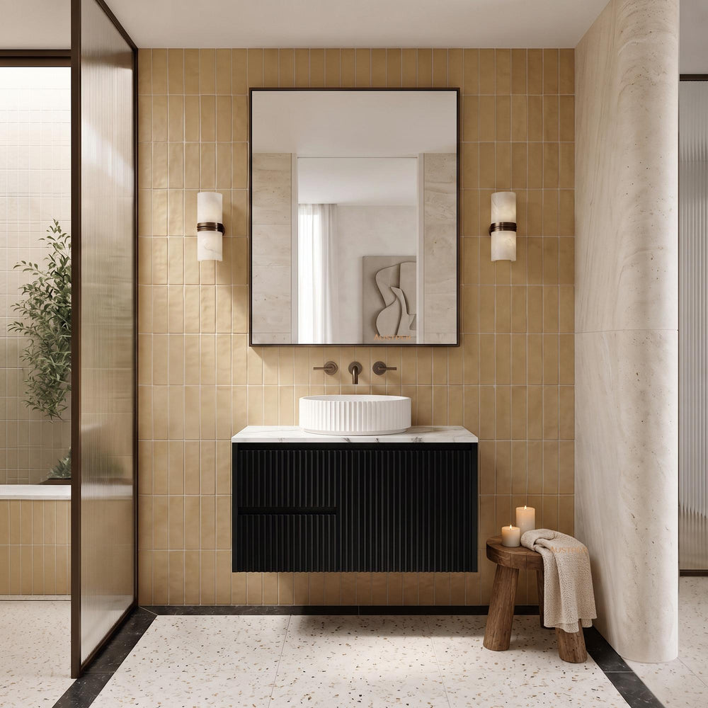 LUKKA CRETE MODERN MATTE BLACK 900MM SINGLE BOWL WALL HUNG VANITY (AVAILABLE IN LEFT AND RIGHT HAND DRAWER)
