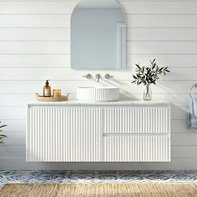 LUKKA CRETE MODERN MATTE WHITE 900MM SINGLE BOWL WALL HUNG VANITY (AVAILABLE IN LEFT AND RIGHT HAND DRAWER)