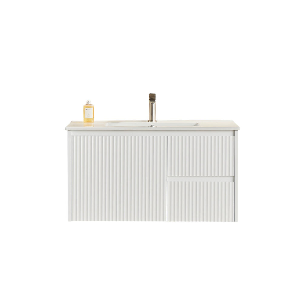 LUKKA CRETE MODERN MATTE WHITE 900MM SINGLE BOWL WALL HUNG VANITY (AVAILABLE IN LEFT AND RIGHT HAND DRAWER)