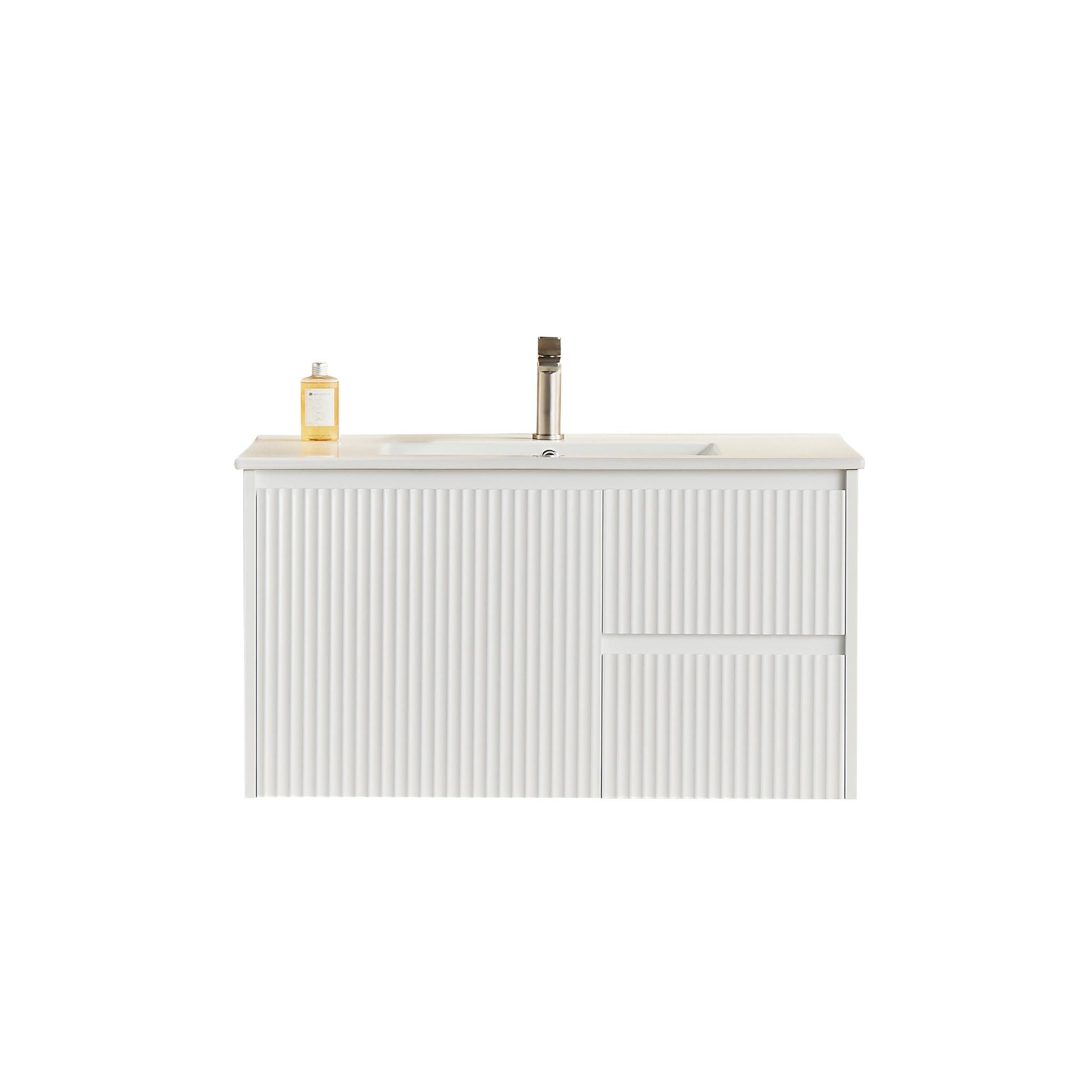 LUKKA CRETE MODERN MATTE WHITE 900MM SINGLE BOWL WALL HUNG VANITY (AVAILABLE IN LEFT AND RIGHT HAND DRAWER)