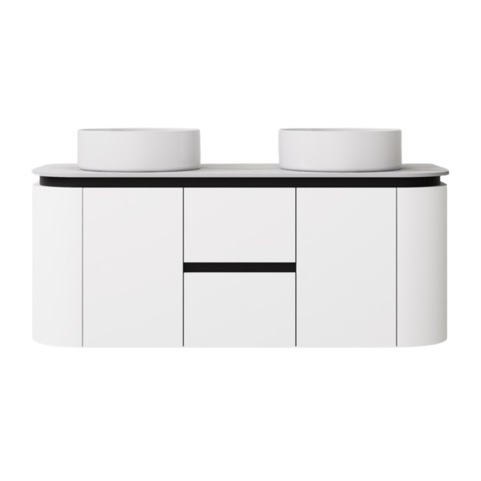 LUKKA DEVITO WHITE 1200MM CURVED DOUBLE BOWL WALL HUNG VANITY