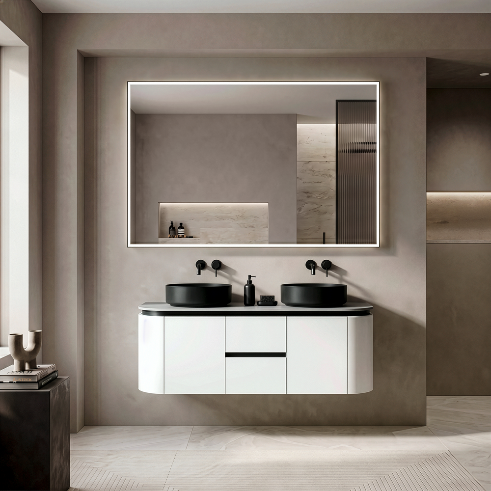 LUKKA DEVITO WHITE 1200MM CURVE DOUBLE BOWL WALL HUNG VANITY