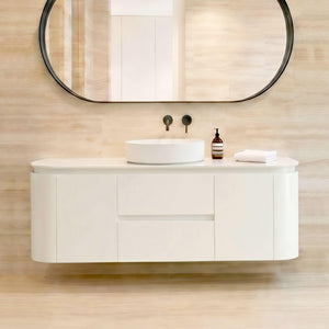 LUKKA DEVITO MATTE WHITE 1200MM CURVE SINGLE BOWL WALL HUNG VANITY