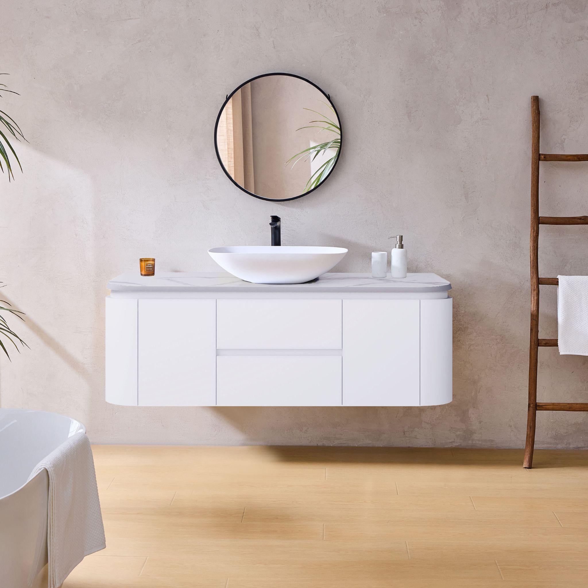LUKKA DEVITO MATTE WHITE 1200MM CURVE SINGLE BOWL WALL HUNG VANITY