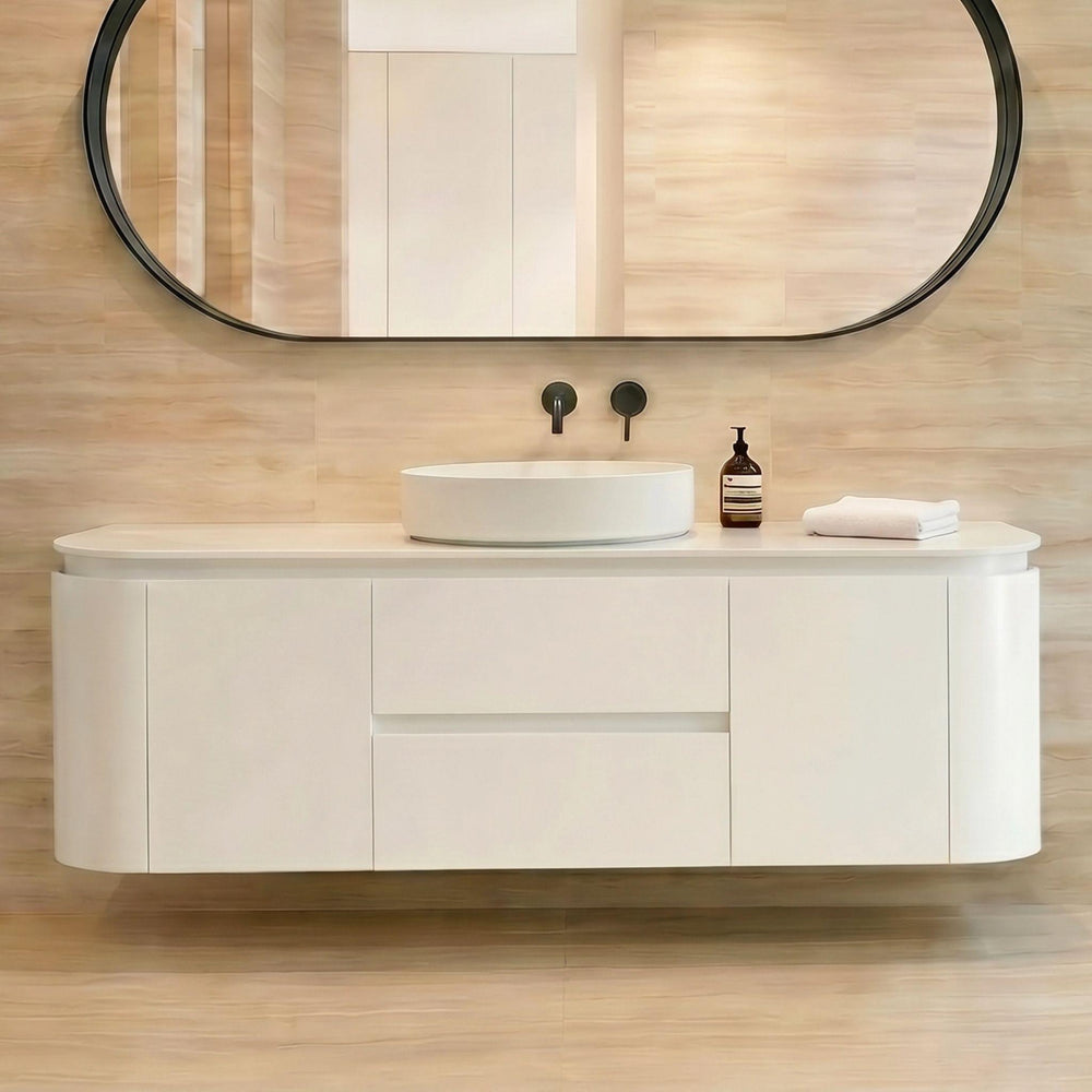 LUKKA DEVITO MATTE WHITE 1500MM CURVE SINGLE BOWL WALL HUNG VANITY