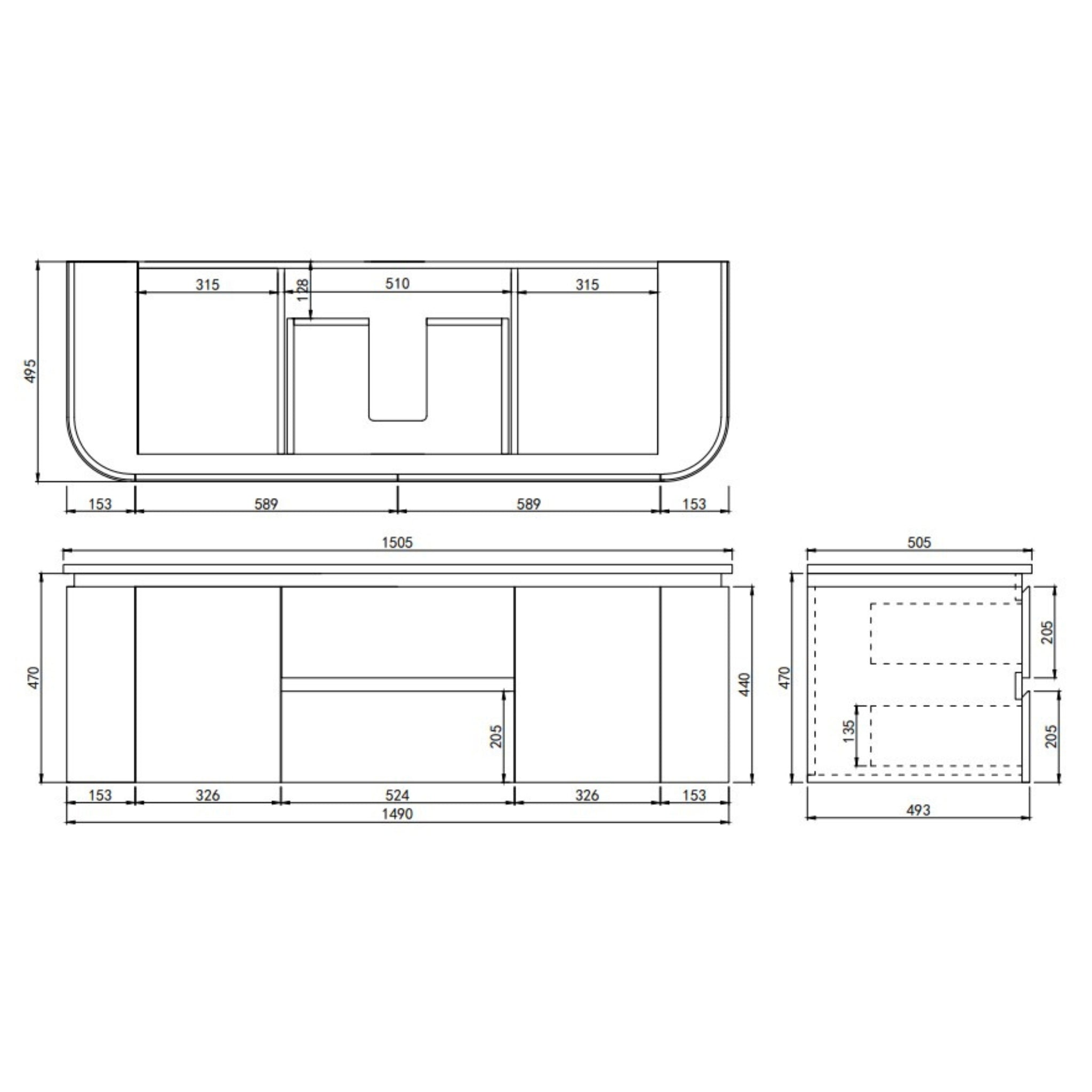 LUKKA DEVITO WHITE 1500MM CURVE SINGLE BOWL WALL HUNG VANITY