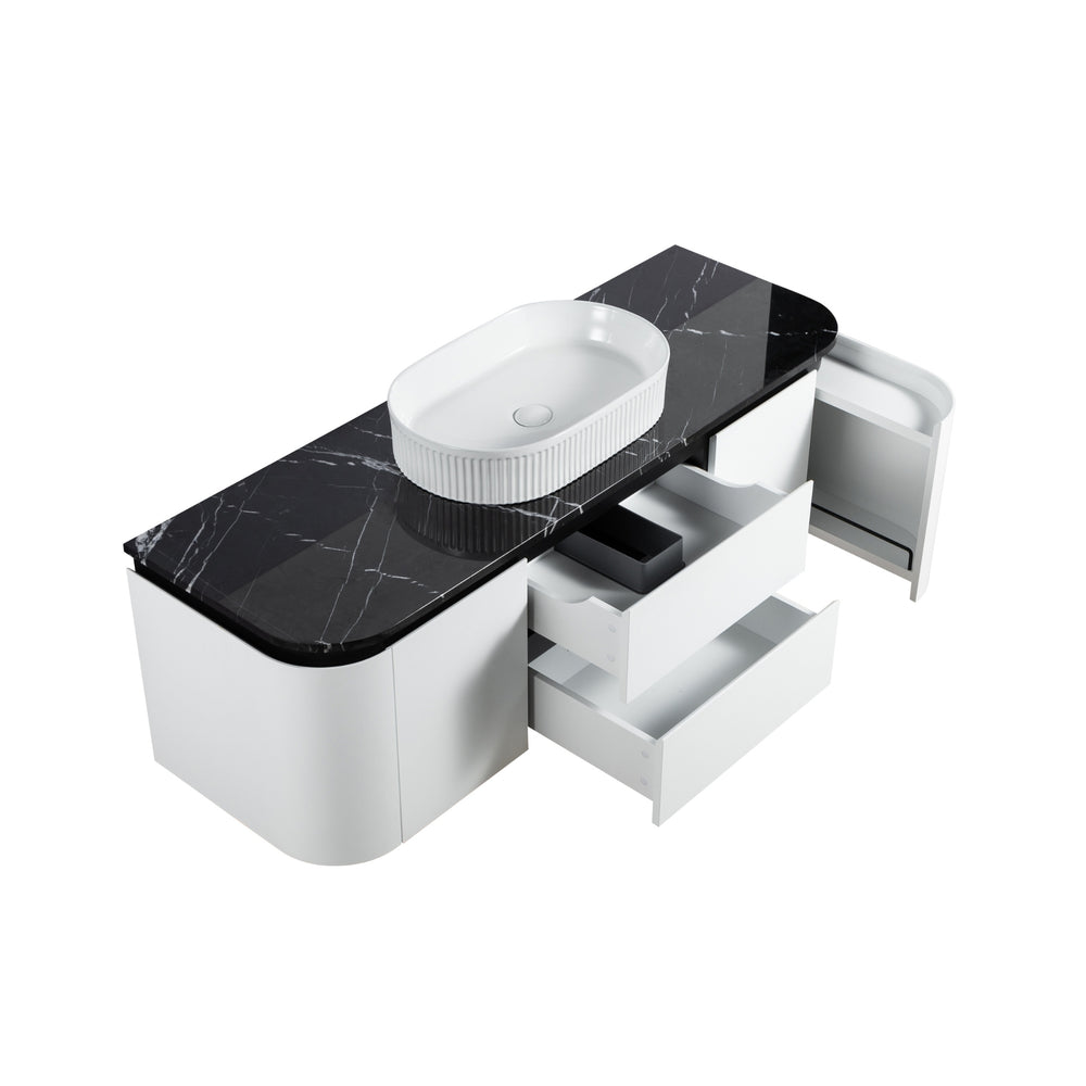 LUKKA DEVITO WHITE 1500MM CURVE SINGLE BOWL WALL HUNG VANITY