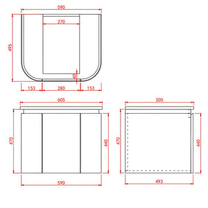 LUKKA DEVITO MATTE WHITE 600MM CURVE SINGLE BOWL WALL HUNG VANITY