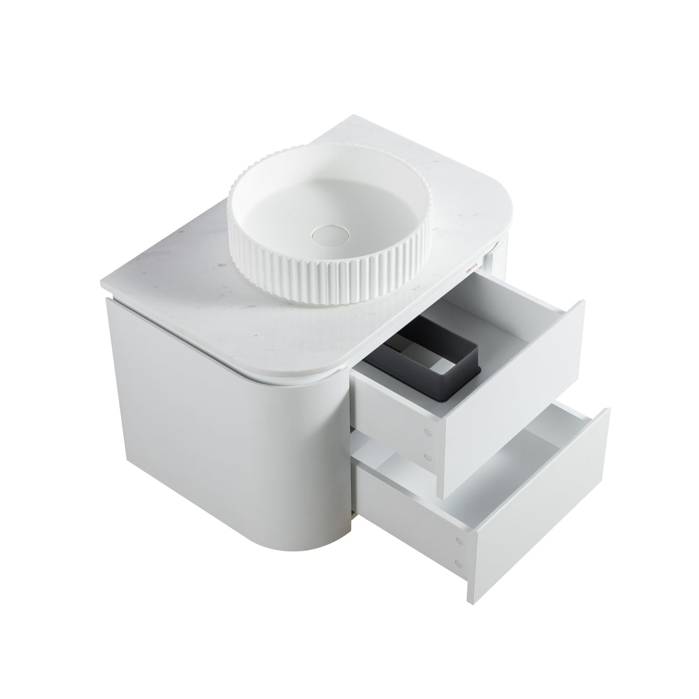 LUKKA DEVITO MATTE WHITE 750MM CURVE SINGLE BOWL WALL HUNG VANITY