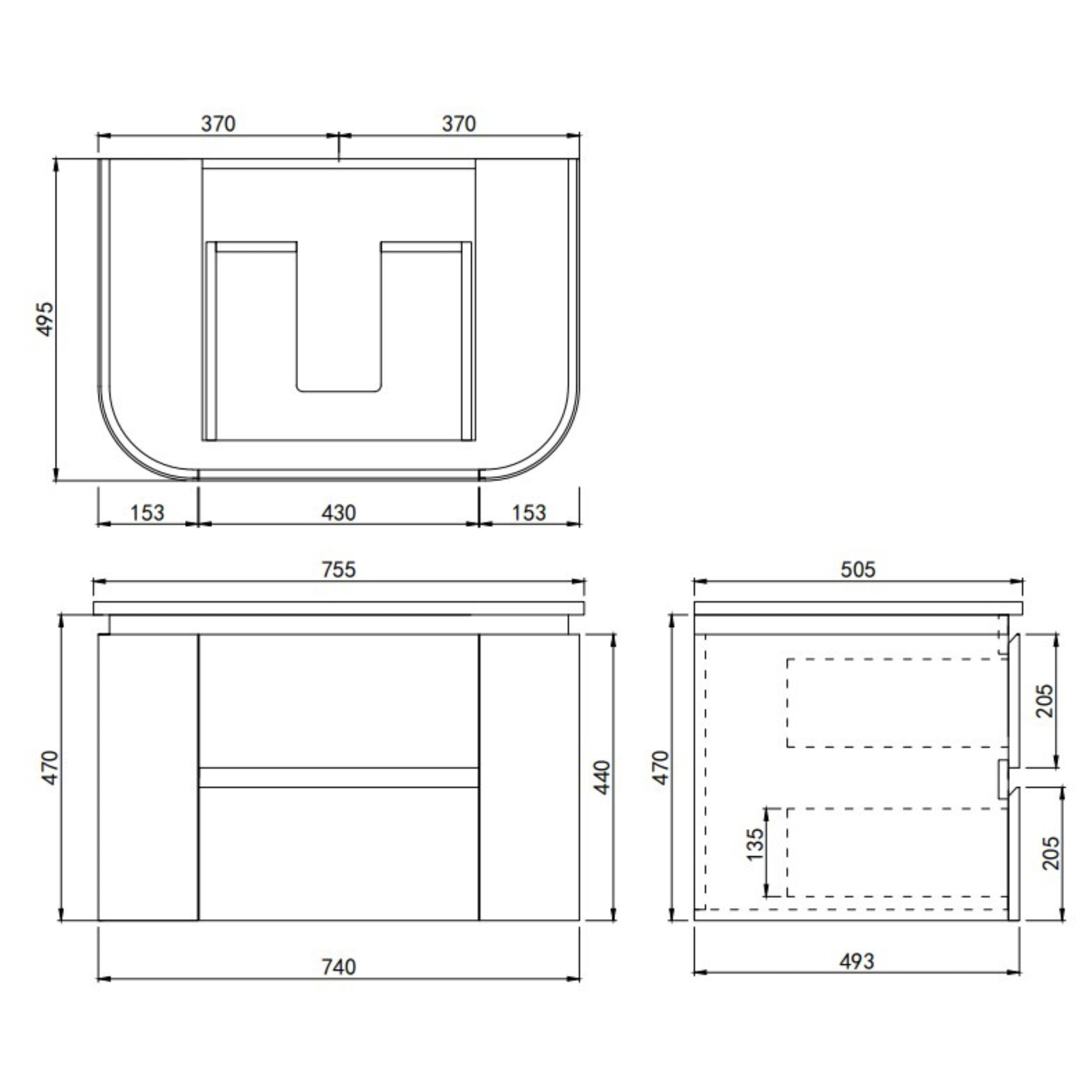 LUKKA DEVITO WHITE 750MM CURVE SINGLE BOWL WALL HUNG VANITY