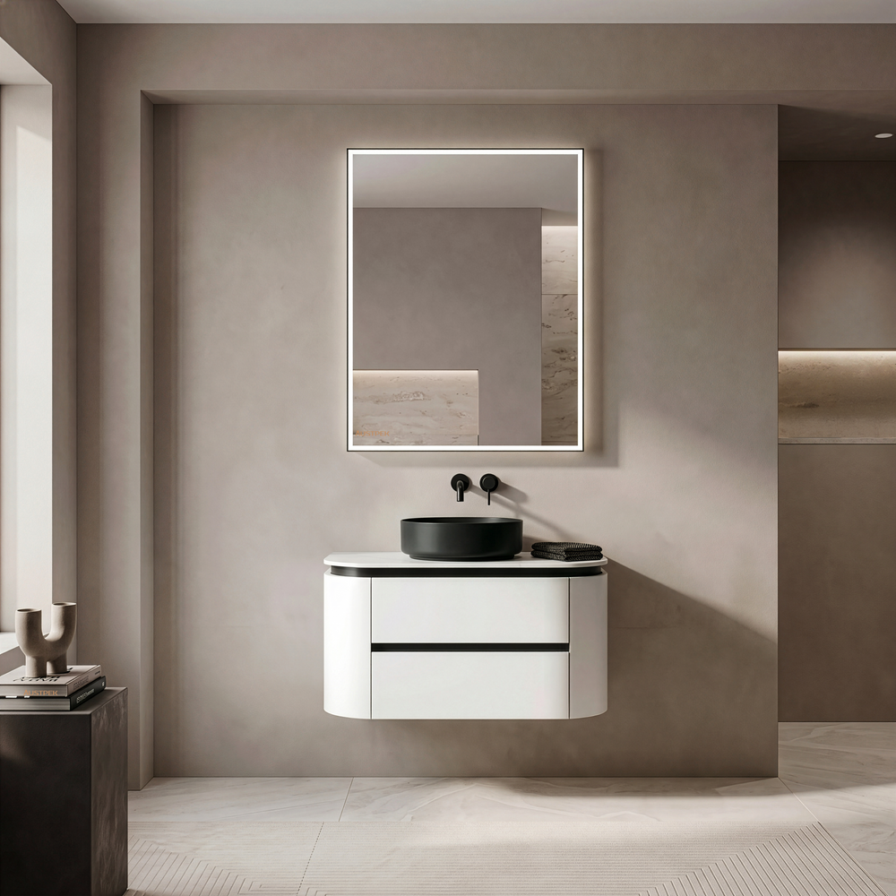 LUKKA DEVITO WHITE 750MM CURVE SINGLE BOWL WALL HUNG VANITY