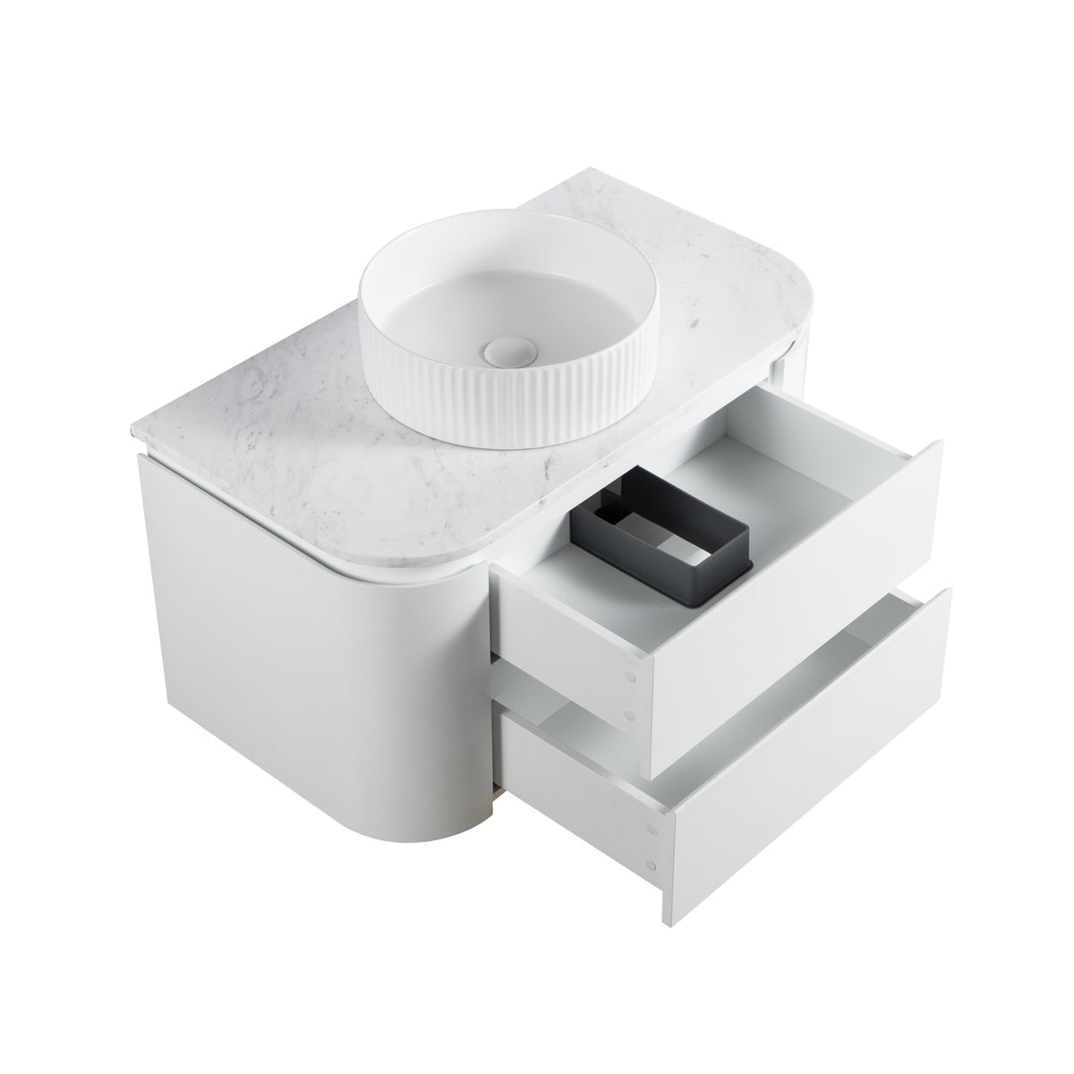 LUKKA DEVITO MATTE WHITE 900MM CURVE SINGLE BOWL WALL HUNG VANITY