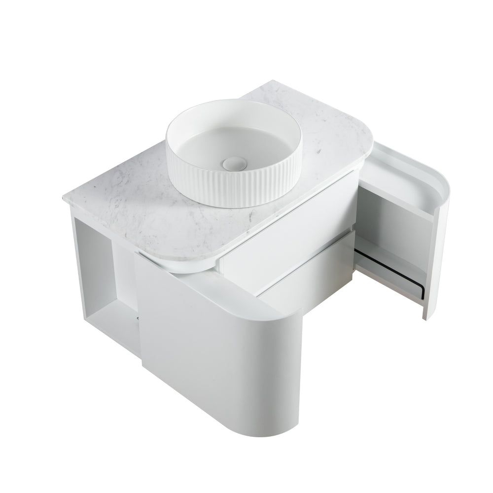LUKKA DEVITO MATTE WHITE 900MM CURVE SINGLE BOWL WALL HUNG VANITY