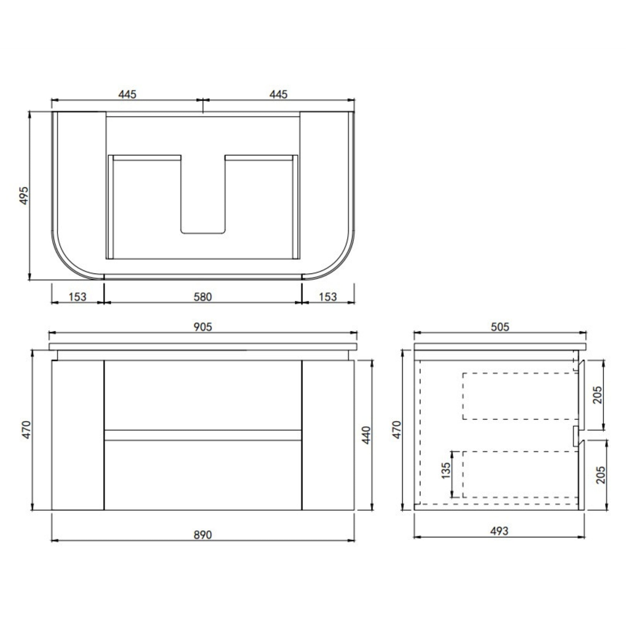 LUKKA DEVITO WHITE 900MM CURVE SINGLE BOWL WALL HUNG VANITY