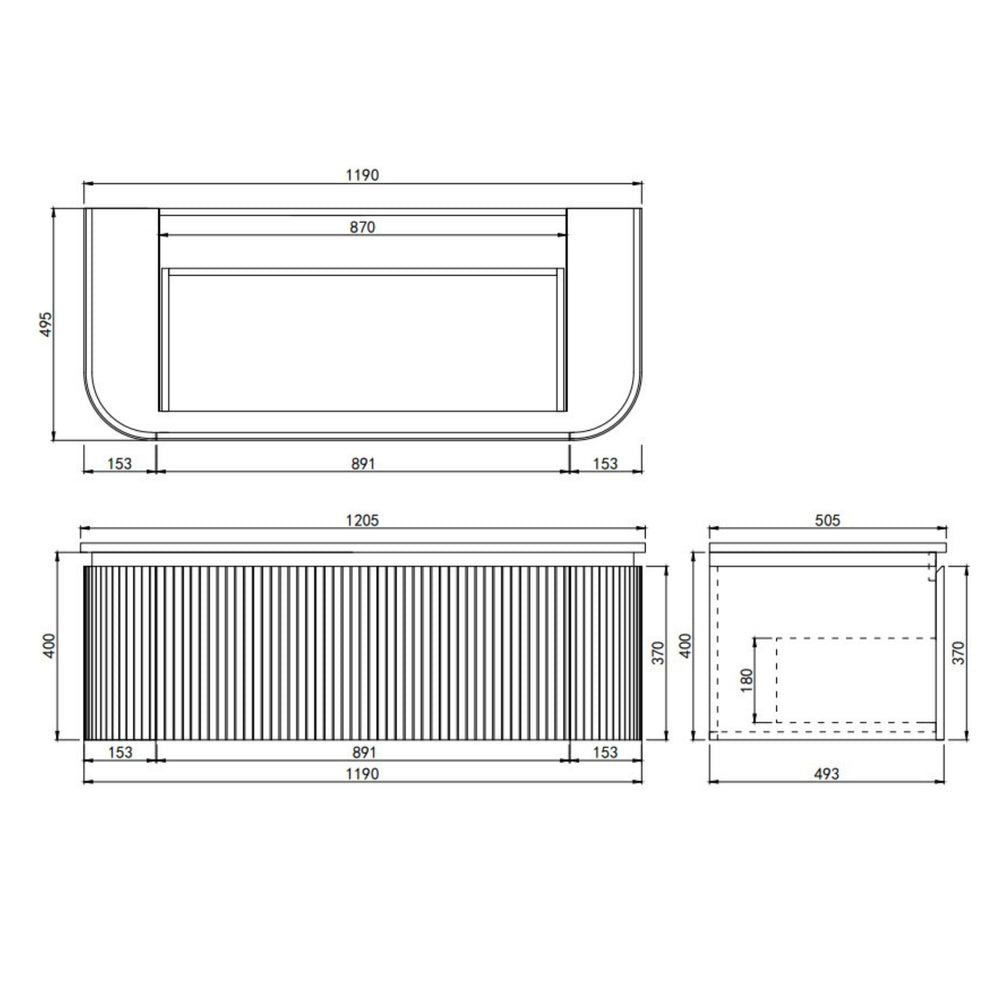 LUKKA ESTELLA MATTE BLACK 1200MM CURVE SINGLE BOWL WALL HUNG VANITY