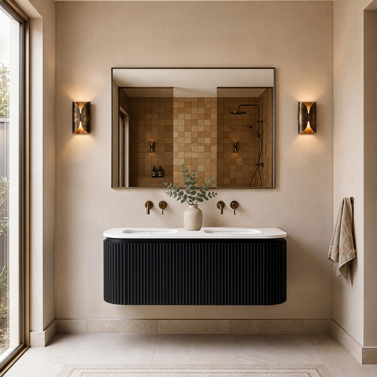 LUKKA ESTELLA MATTE BLACK 1200MM CURVE DOUBLE BOWL WALL HUNG VANITY