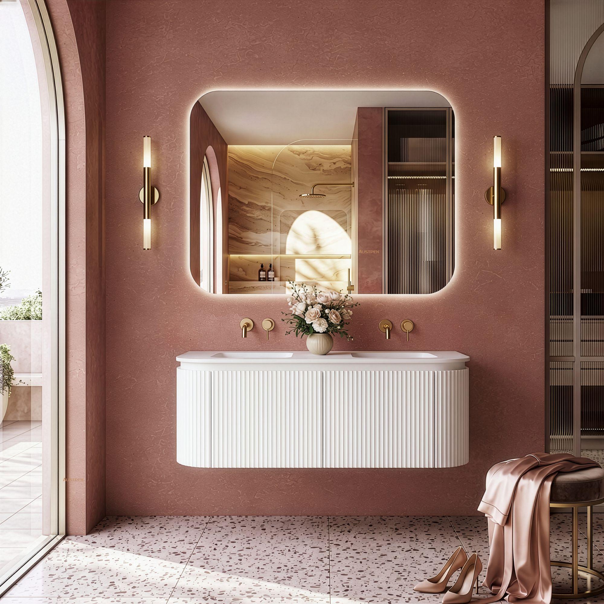 LUKKA ESTELLA MATTE WHITE 1200MM CURVE DOUBLE BOWL WALL HUNG VANITY