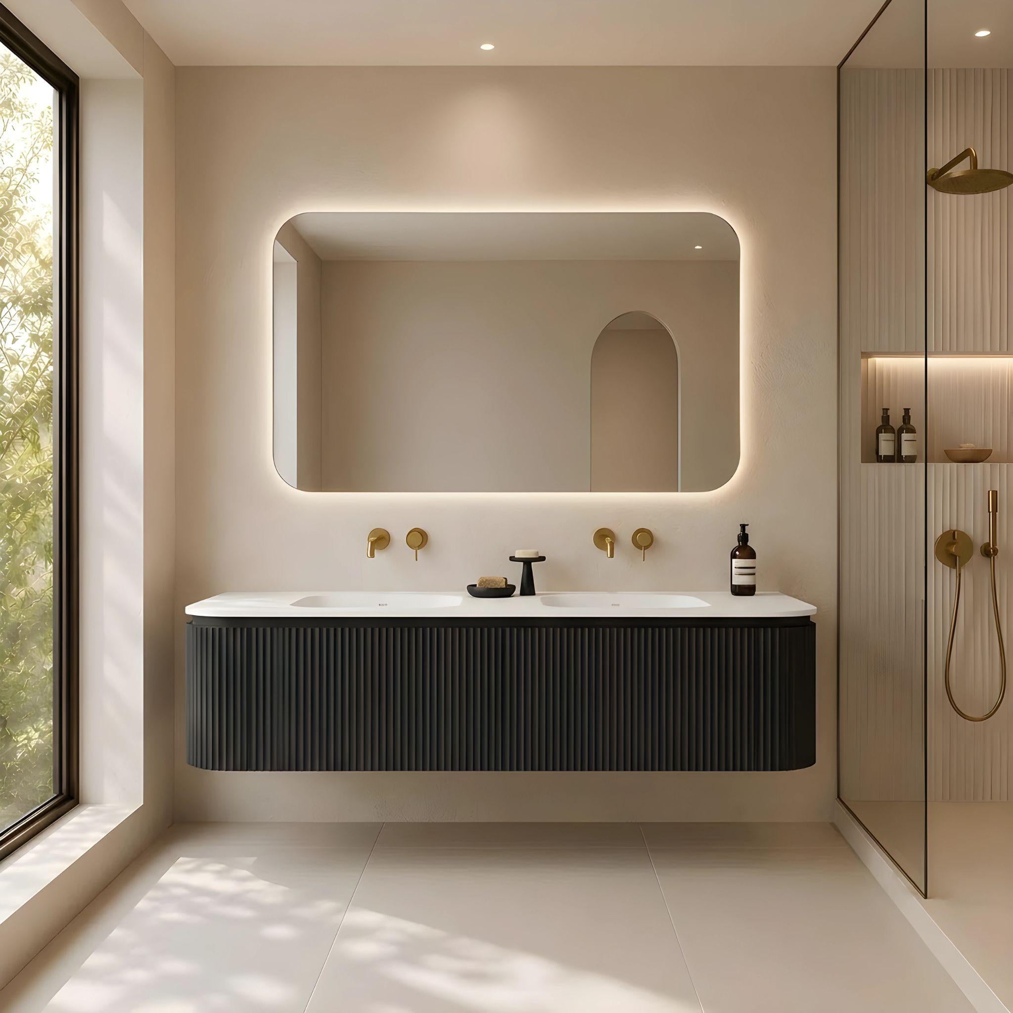 LUKKA ESTELLA MATTE BLACK 1500MM CURVE DOUBLE BOWL WALL HUNG VANITY