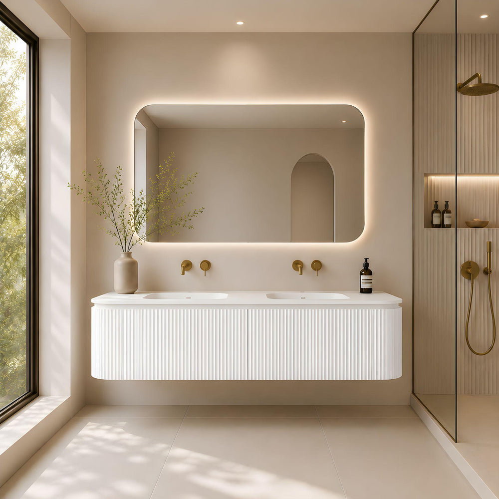LUKKA ESTELLA MATTE WHITE 1500MM CURVE DOUBLE BOWL WALL HUNG VANITY