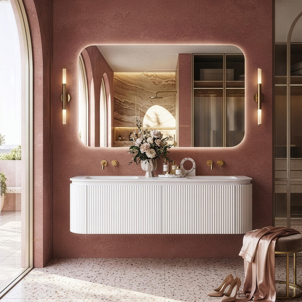 LUKKA ESTELLA MATTE WHITE 1500MM CURVE DOUBLE BOWL WALL HUNG VANITY