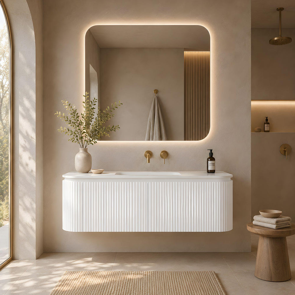 LUKKA ESTELLA MATTE WHITE 1500MM CURVE SINGLE BOWL WALL HUNG VANITY