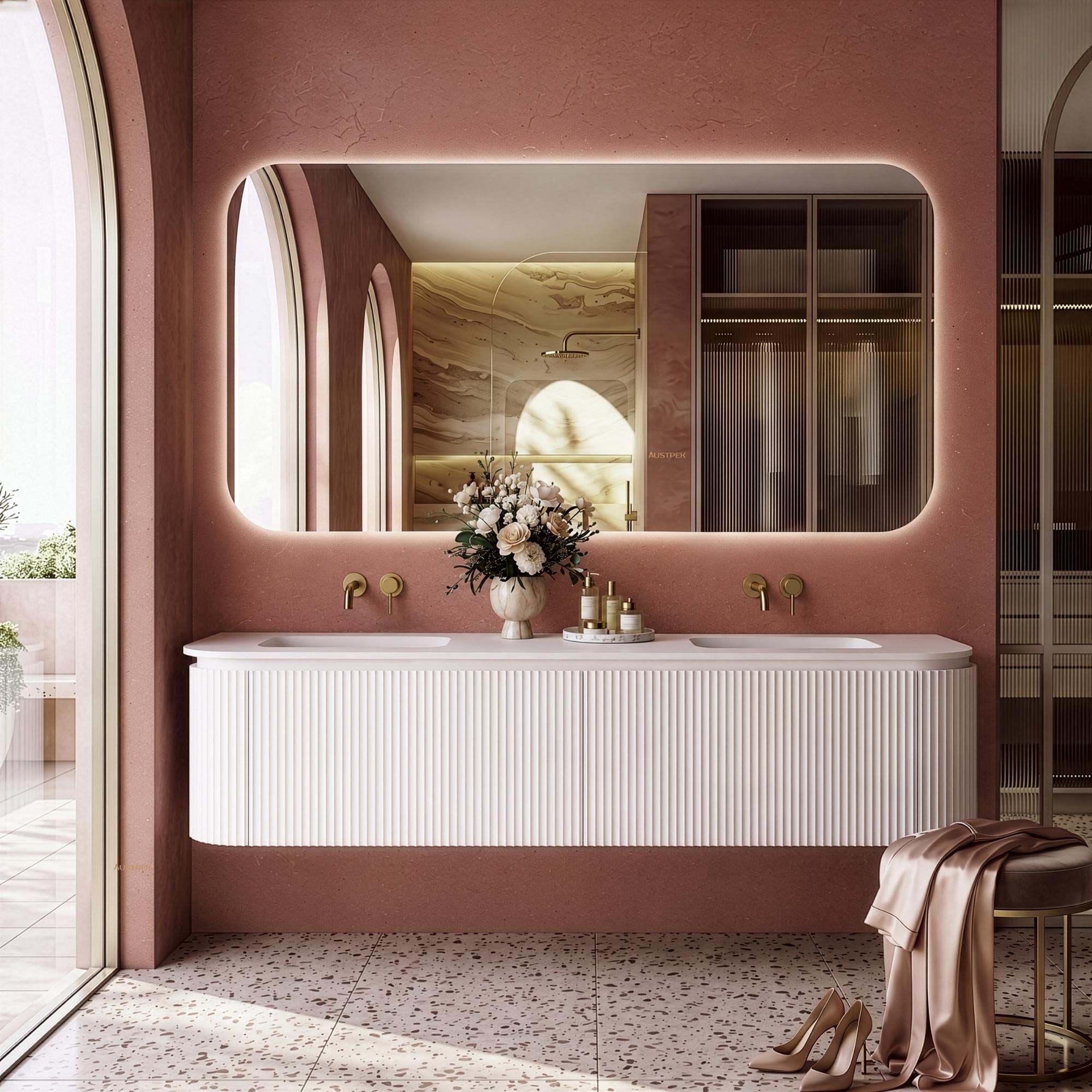 LUKKA ESTELLA MATTE WHITE 1800MM CURVE DOUBLE BOWL WALL HUNG VANITY