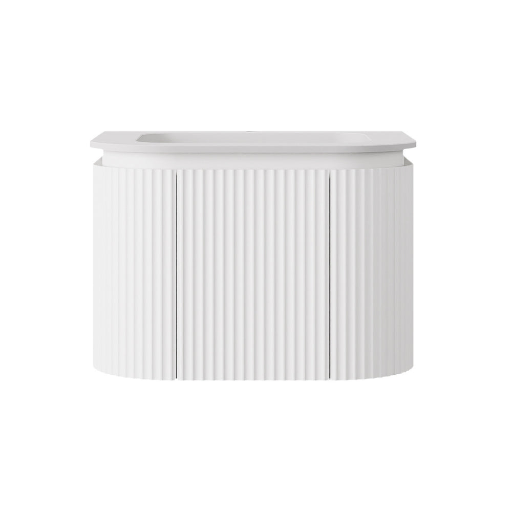 LUKKA ESTELLA MATTE WHITE 600MM CURVE SINGLE BOWL WALL HUNG VANITY