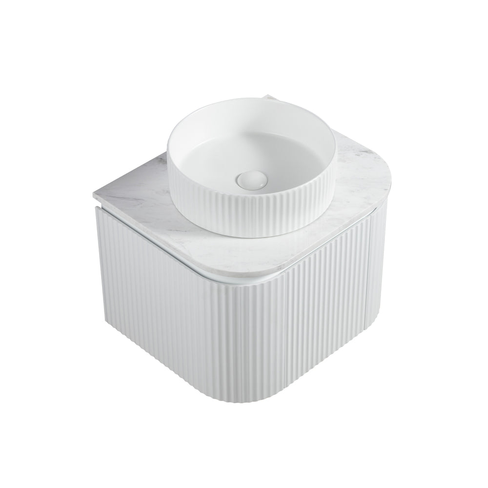LUKKA ESTELLA MATTE WHITE 600MM CURVE SINGLE BOWL WALL HUNG VANITY