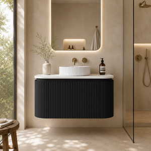 LUKKA ESTELLA MATTE BLACK 750MM CURVE SINGLE BOWL WALL HUNG VANITY
