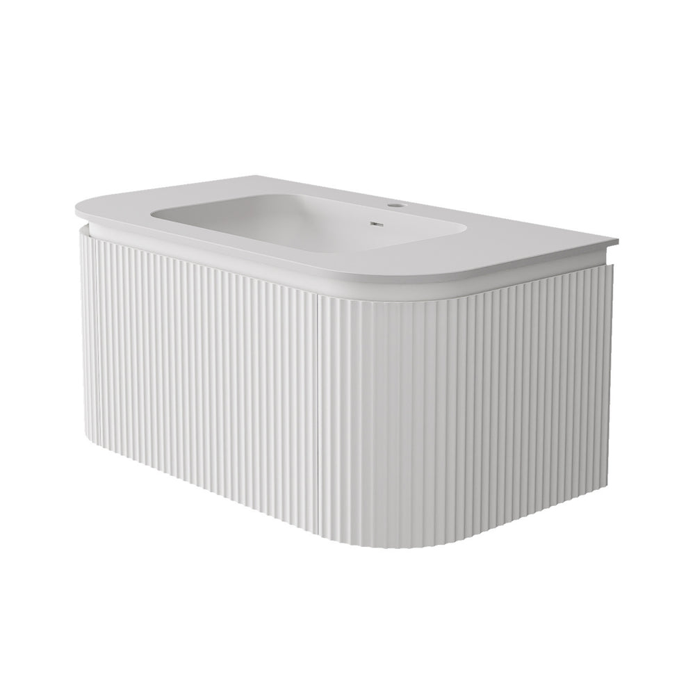 LUKKA ESTELLA MATTE WHITE 900MM CURVE SINGLE BOWL WALL HUNG VANITY