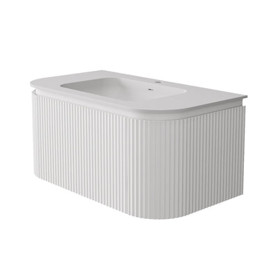 LUKKA ESTELLA MATTE WHITE 900MM CURVE SINGLE BOWL WALL HUNG VANITY