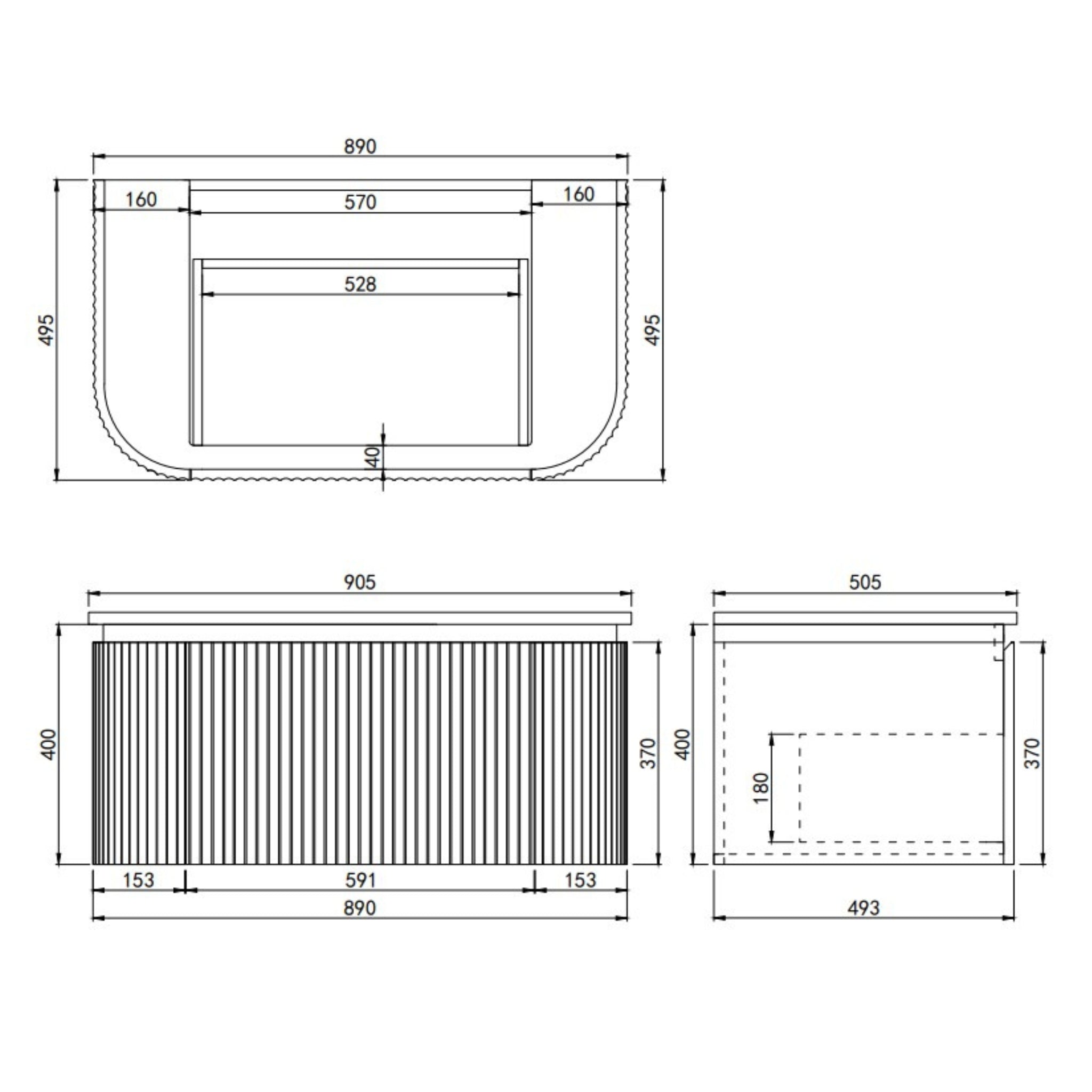 LUKKA ESTELLA MATTE BLACK 900MM CURVE SINGLE BOWL WALL HUNG VANITY