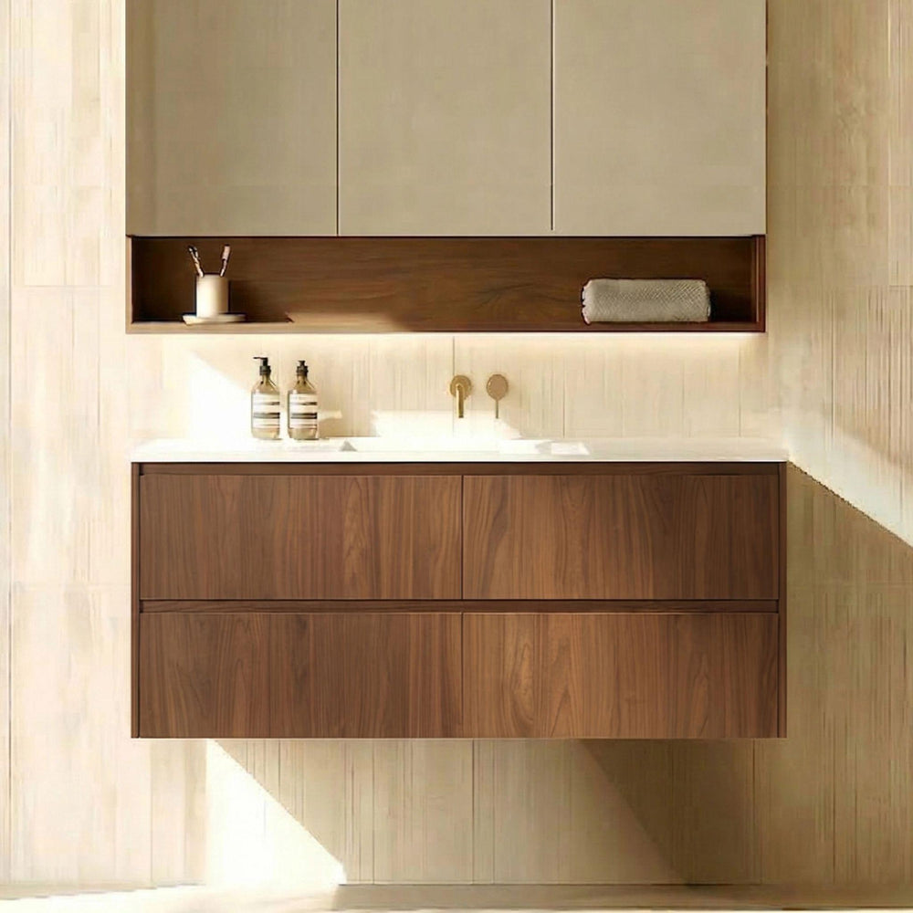 LUKKA GLADSTONE MODERN MOCHA OAK 1200MM SINGLE BOWL WALL HUNG VANITY